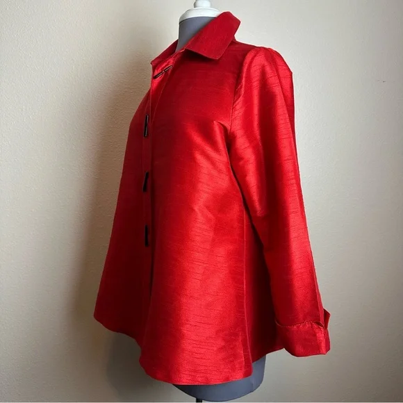 Red A-Line Button-Up Cocktail Blouse / Evening Jacket Sz Sm - Picture 2 of 9